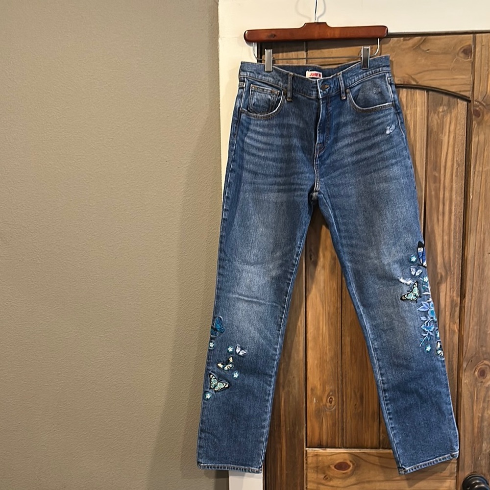 Johnny Was Denim Jeans with Butterfly Embroidery